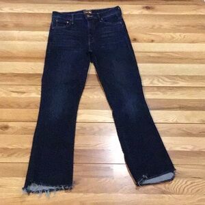MOTHER Blue Straight Leg Jeans with Frayed Hem